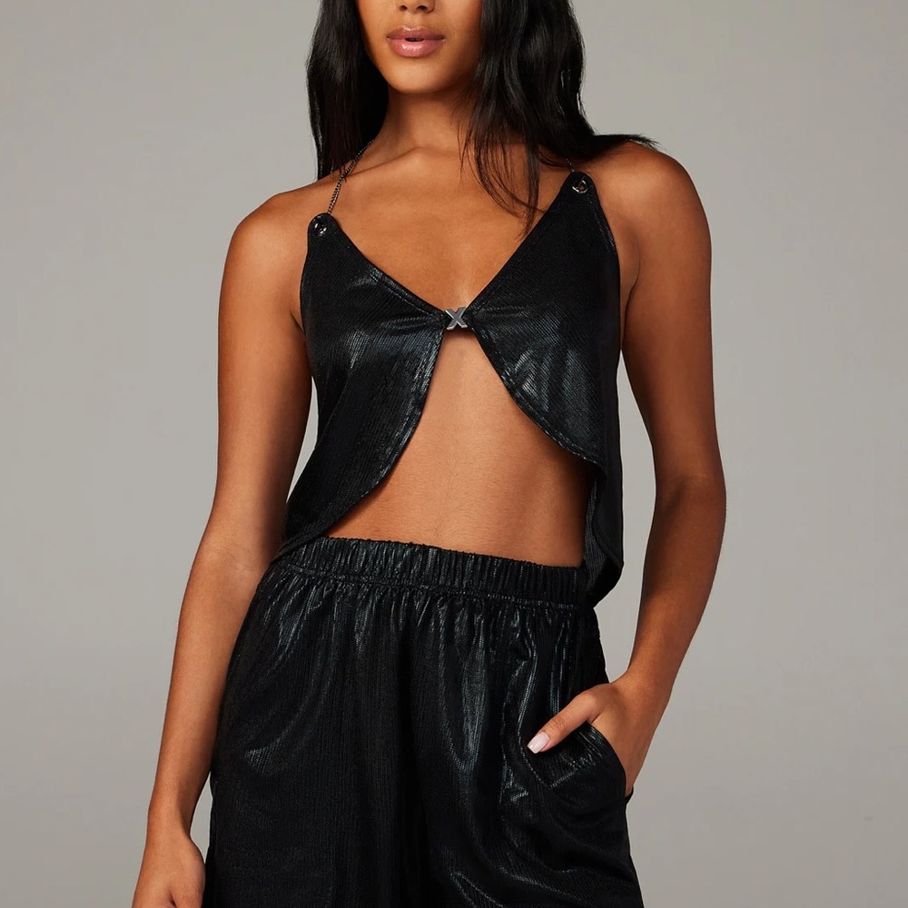 Savage X Fenty Chain Reaction Halter Neck Cami Nwt - Size Xs In Black & Silver